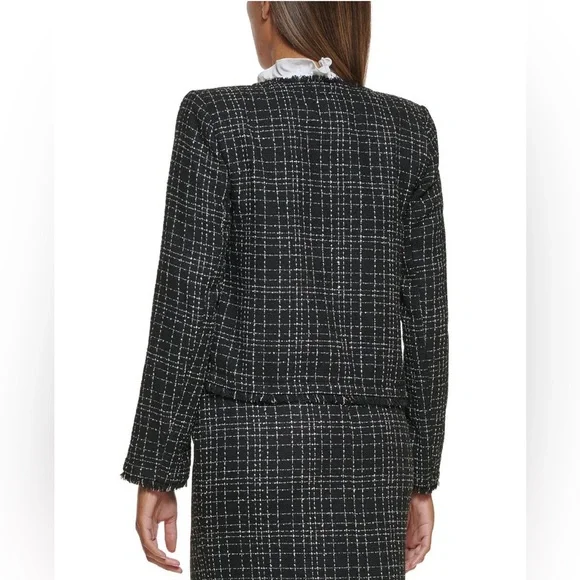 Calvin Klein PETITES WOOL BLEND TWEED OPEN.
FRONT BLAZER - Picture 2 of 2